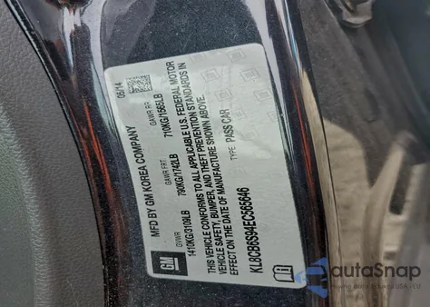 2014 Chevrolet Spark Ls z USA, uszkodzony, nr VIN KL8CB6S94EC565646